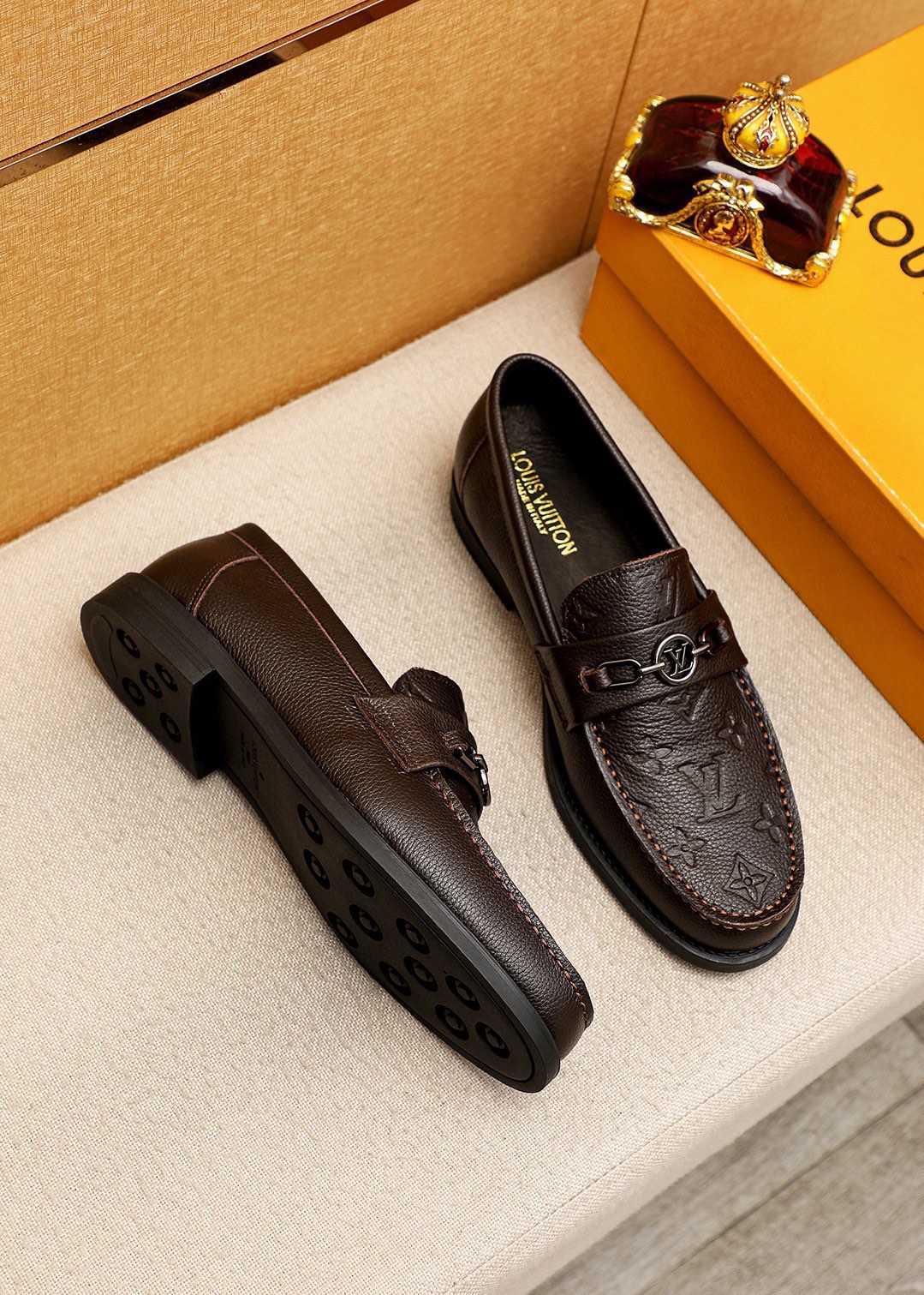 Louis Vuitton Men's Casual Leather Loafers Embossed Brown, Size 38-44 3 i1744863577 5155 1