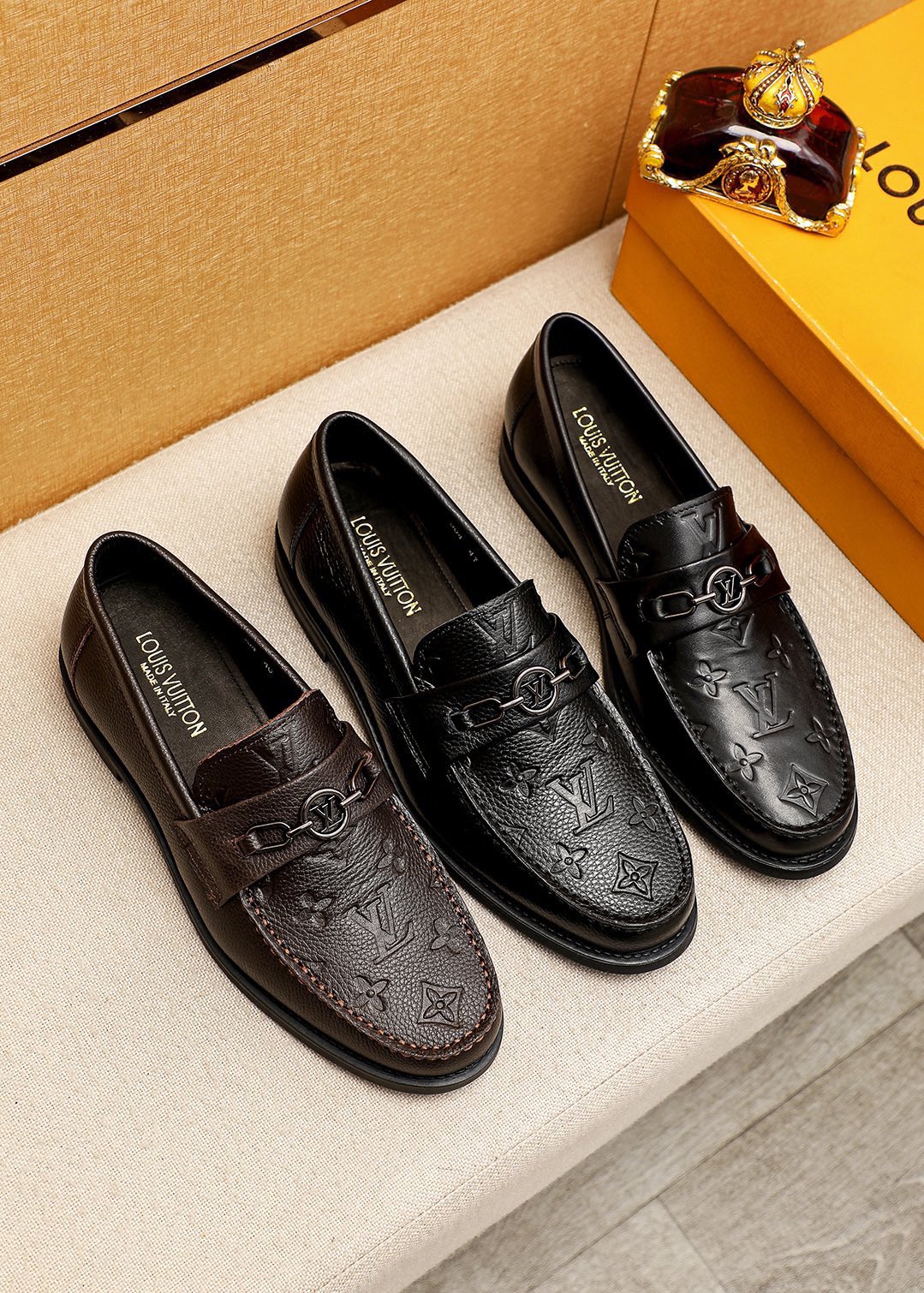 Louis Vuitton Men's Casual Leather Loafers Embossed Brown, Size 38-44 6 i1744863577 5614 4