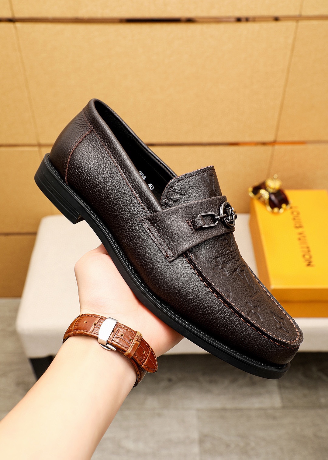 Louis Vuitton Men's Casual Leather Loafers Embossed Brown, Size 38-44 5 i1744863577 6668 3
