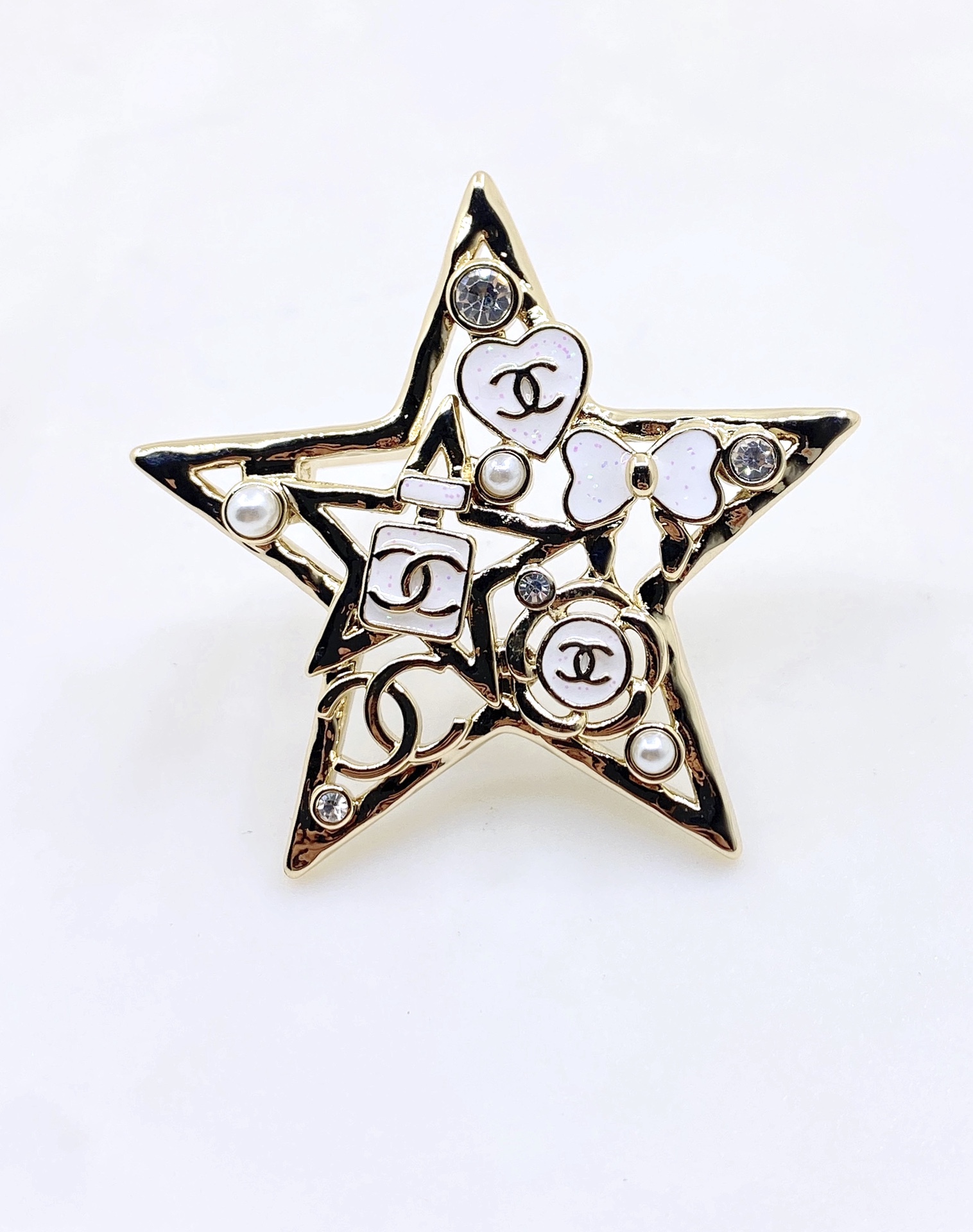 NO:111621,ch*nel latest light gold multi-element five-pointed star brooch】Unified ZP brass material, jewelry quality, brooch, breastpin19860909ch*nel 最新款浅金多元素五角星胸针】一致ZP黄铜材质,饰品精品,brooch，breastpin,Jewelry