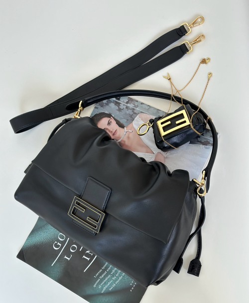 Fendi Mamma Baguette Large Black Lambskin Shoulder Bag 1 Fendi Mamma Baguette Large Black Lambskin Shoulder Bag