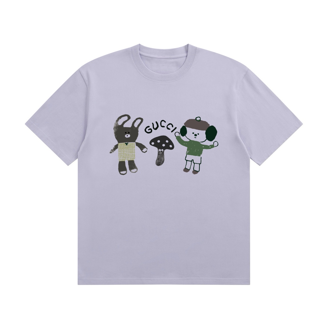 (合作让利) 高端品质 GUCCI 2025Fall 春夏系列 兔子🍄小狗短袖T恤 区别普通印花 定织280克32支双纱纯棉面料 宽松版型 男女同款 颜色:白 黑 桃粉 香芋紫