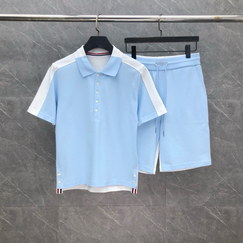 🔥THOM BROWNE 汤姆布朗 TB前后拼色朱地翻领POLO衫，短袖翻领T恤，\n可配套装\n码数：