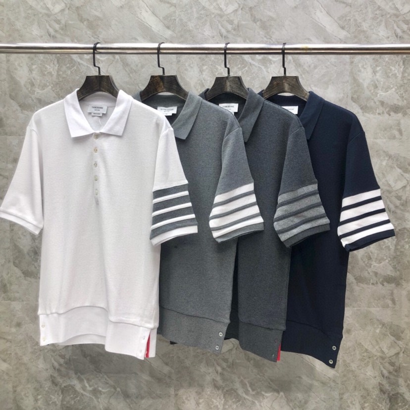 🔥THOM BROWNE 汤姆布朗 TB华夫格翻领T恤POLO衫  \n\n码数：1-5  颜色：白、浅