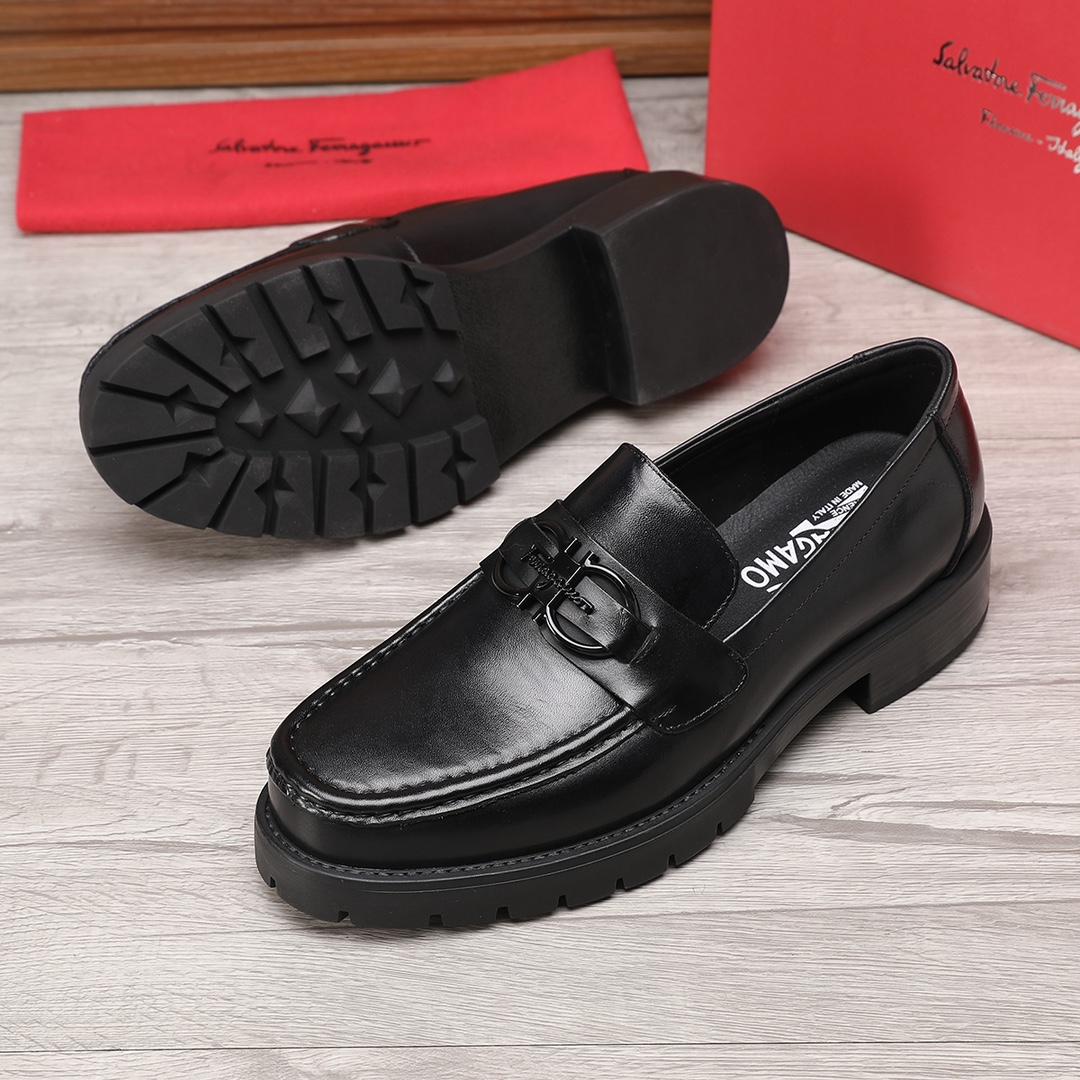 Salvatore Ferragamo Men's Black Leather Loafers with Metal Buckle 10 i1744944596 6388 8