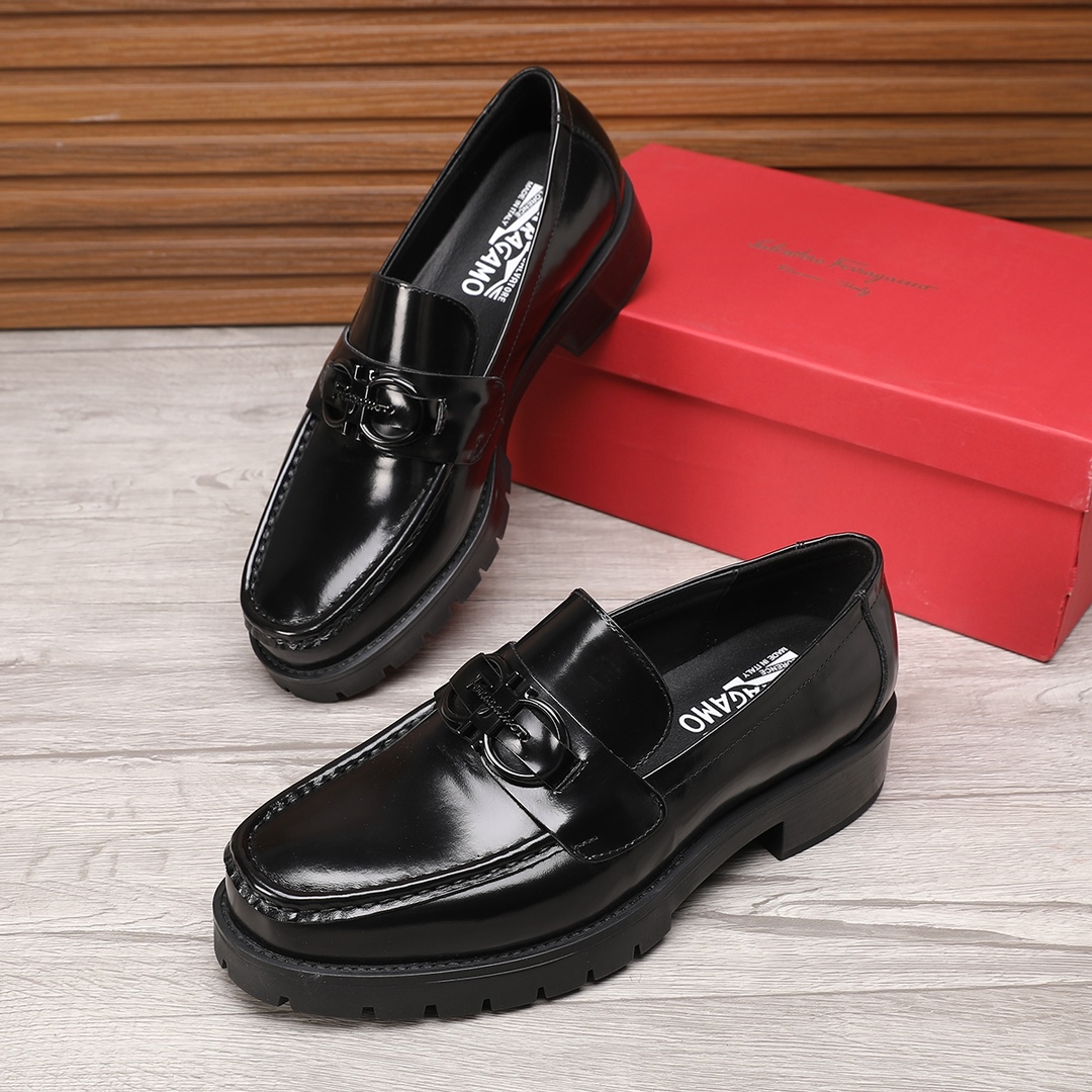 Salvatore Ferragamo Men's Black Leather Loafers with Signature Buckle 1 Salvatore Ferragamo Men's Black Leather Loafers with Signature Buckle