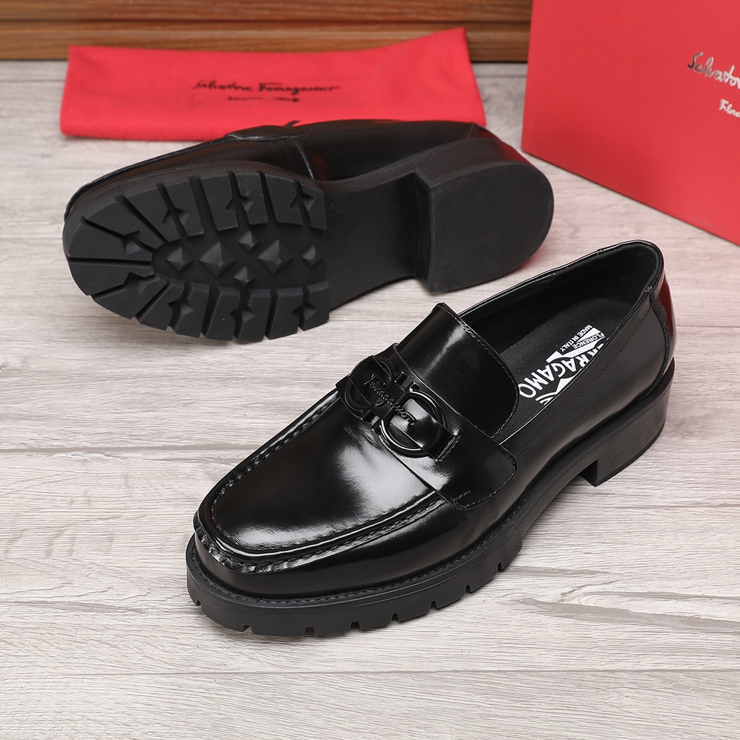 Salvatore Ferragamo Men's Black Leather Loafers with Signature Buckle 10 i1744944776 6309 8