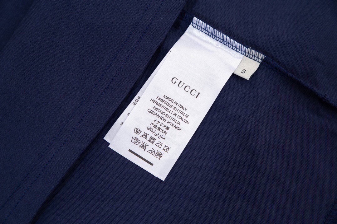 古驰/Gucci 夏季新款 三叶草联名徽标圆领短袖T恤 宝蓝色/白色