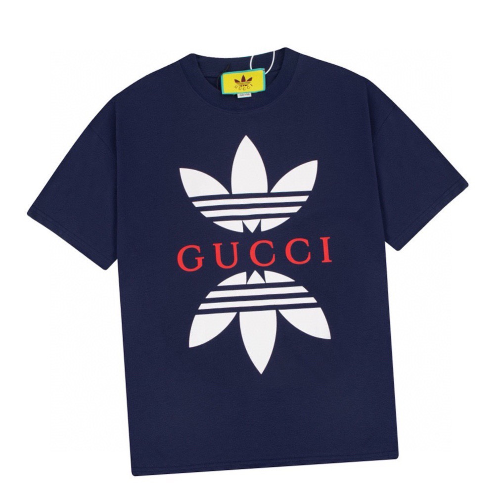 古驰/Gucci 夏季新款 三叶草联名徽标圆领短袖T恤 宝蓝色/白色