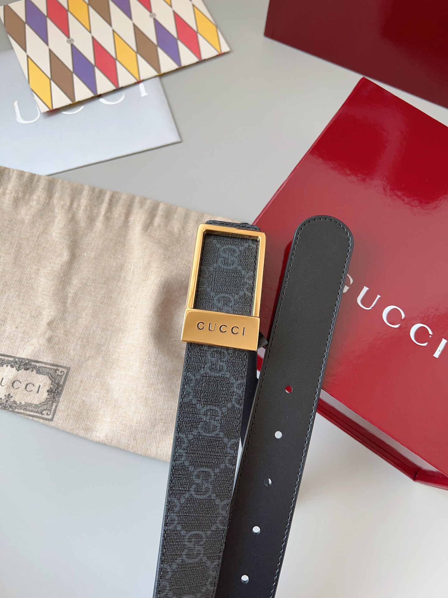 Gucci GG Supreme Belt with Double G Buckle, Narrow Width - Luxury Fashion