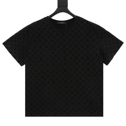 Louis Vuitton Jacquard Flocked Short Sleeve T-Shirt Couple Style Unisex 1 Louis Vuitton Jacquard Flocked Short Sleeve T-Shirt Couple Style Unisex