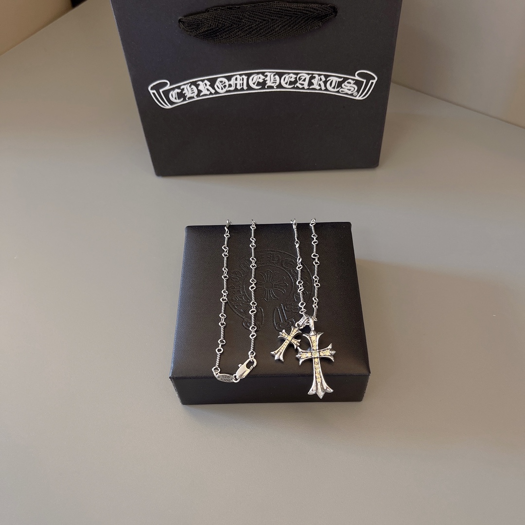 NO:111067,Croheart yellow diamond necklace, jewelry boutique, chrome hearts, necklace19860909克罗心带黄色钻项链,饰品精品,chrome hearts,necklace,Jewelry