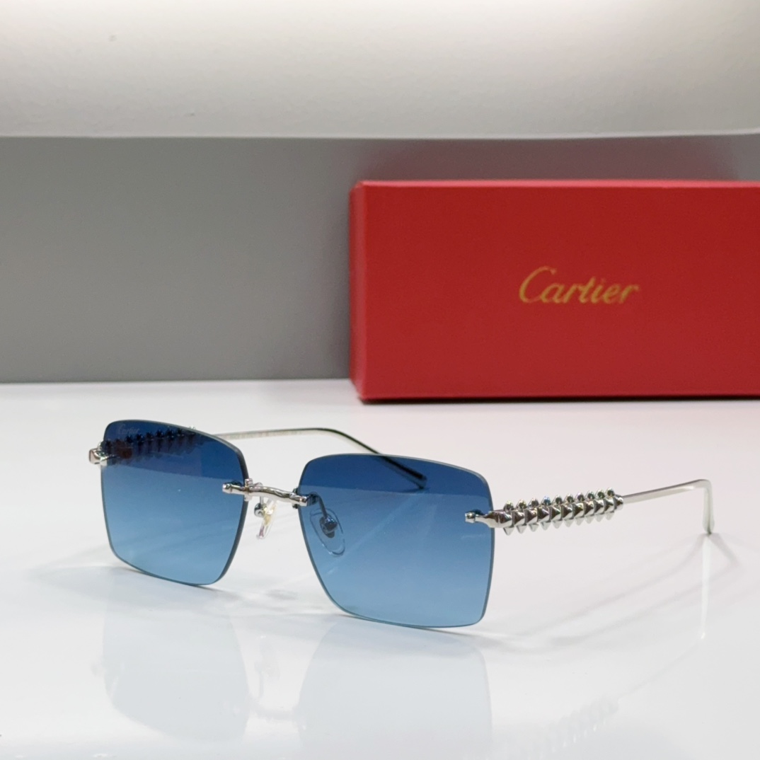 Cartier Rimless Metal Rectangular Sunglasses