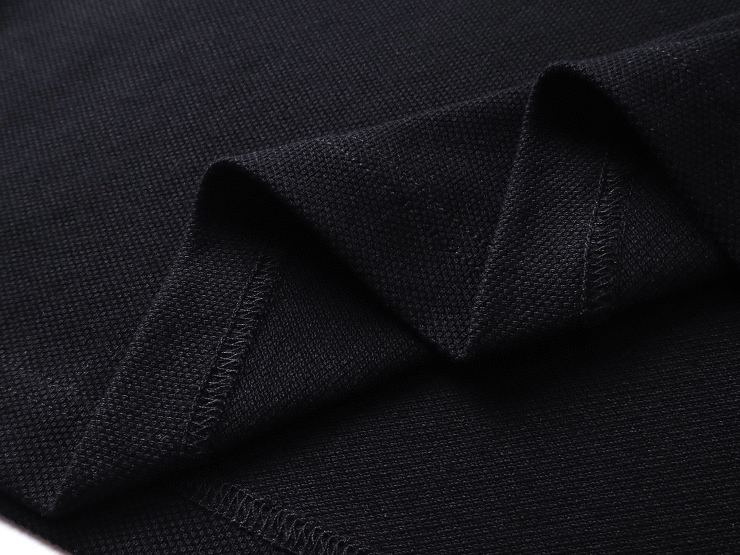 古驰/Gucci 夏季新款 口袋刺绣翻领撞色短袖polo衫 黑色