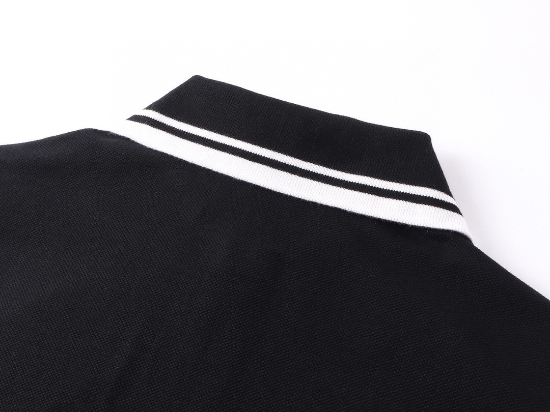 古驰/Gucci 夏季新款 口袋刺绣翻领撞色短袖polo衫 黑色