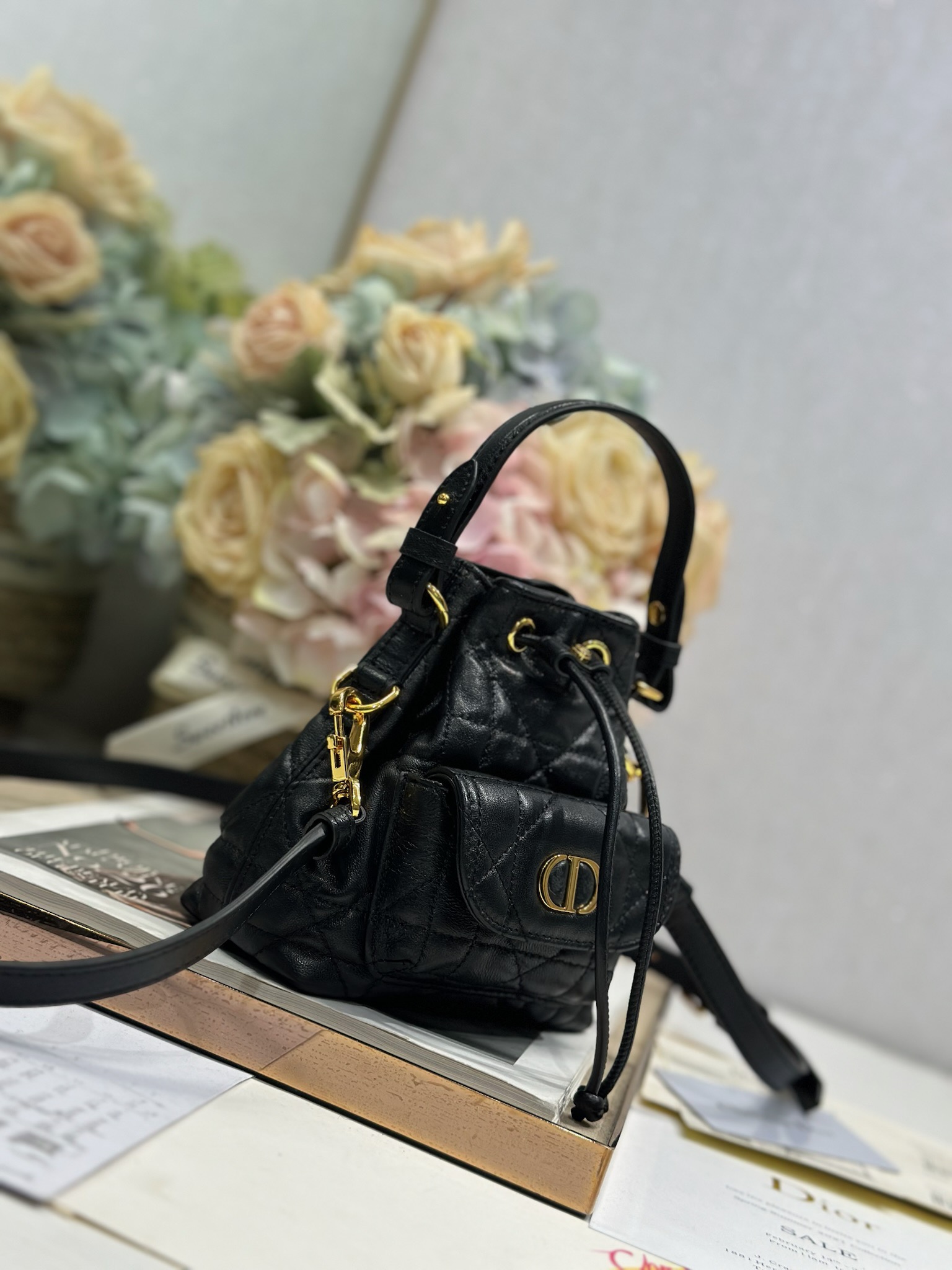 Dior Caro Micro Bucket Bag Black Lambskin Cannage Stitching CD Signature 3 i1745231414 1033 1