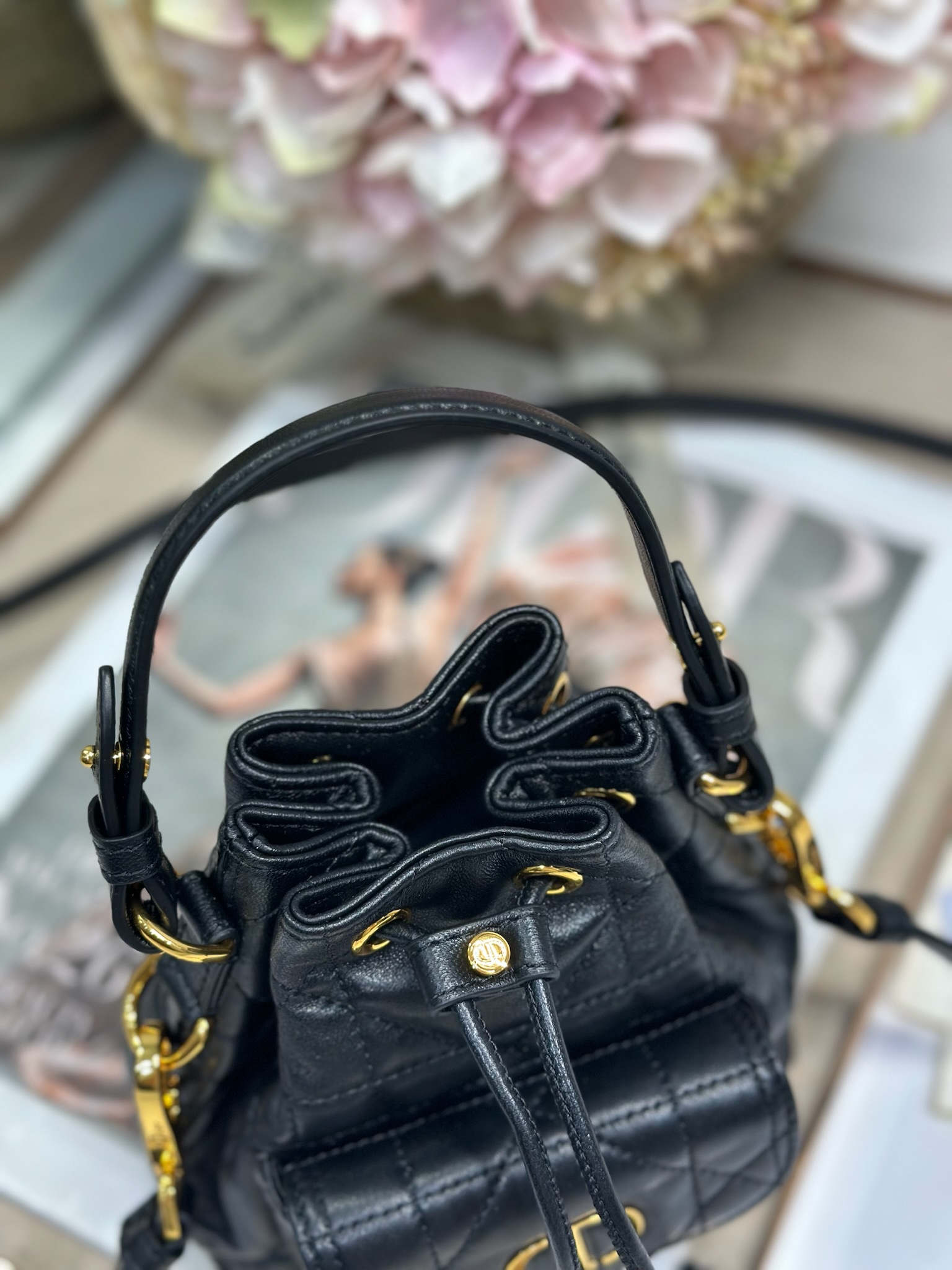 Dior Caro Micro Bucket Bag Black Lambskin Cannage Stitching CD Signature 5 i1745231414 1283 3