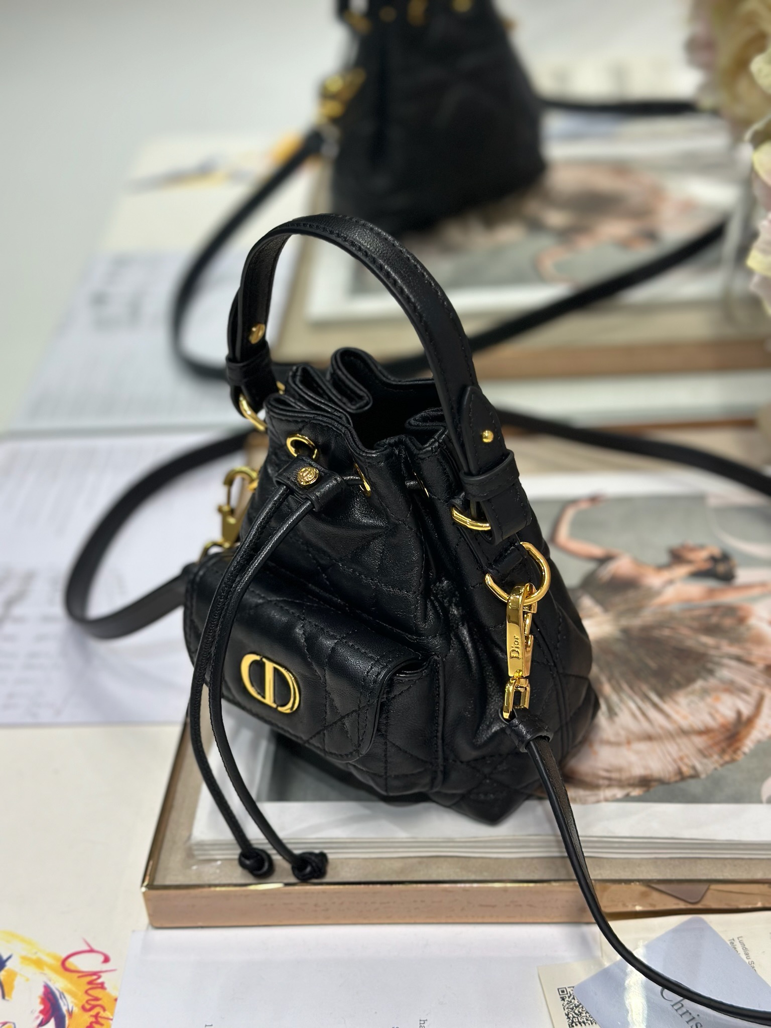 Dior Caro Micro Bucket Bag Black Lambskin Cannage Stitching CD Signature 4 i1745231414 3118 2
