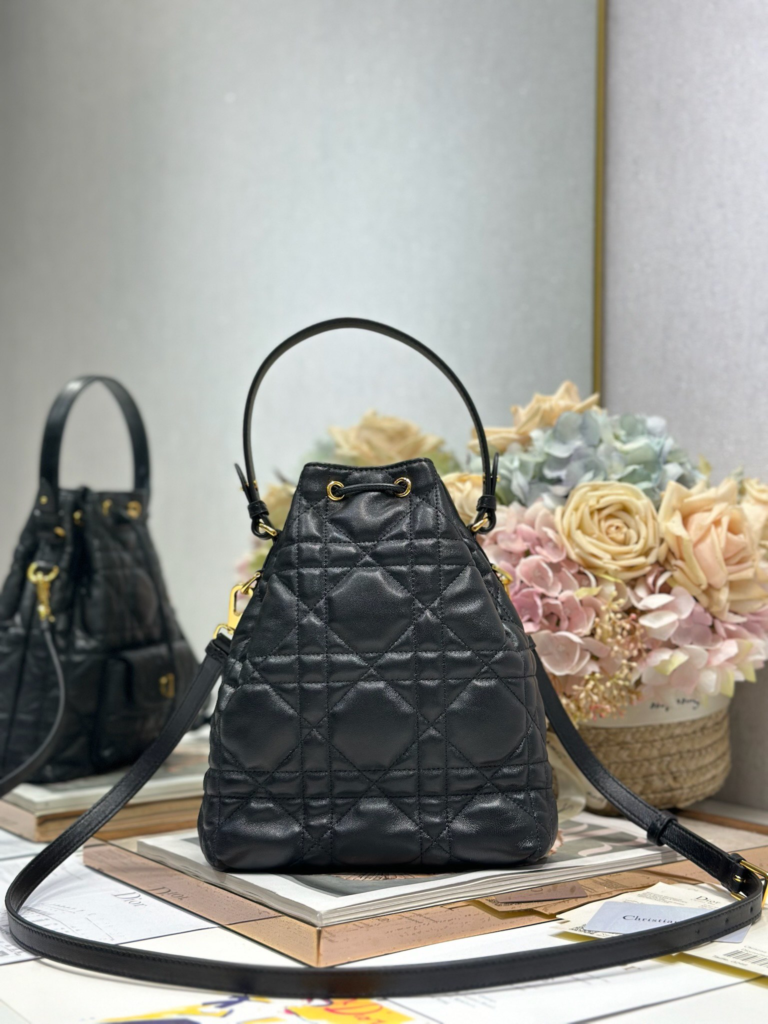 Dior Caro Small Bucket Bag Black Lambskin Cannage Stitching CD Signature 6 i1745231646 5374 4