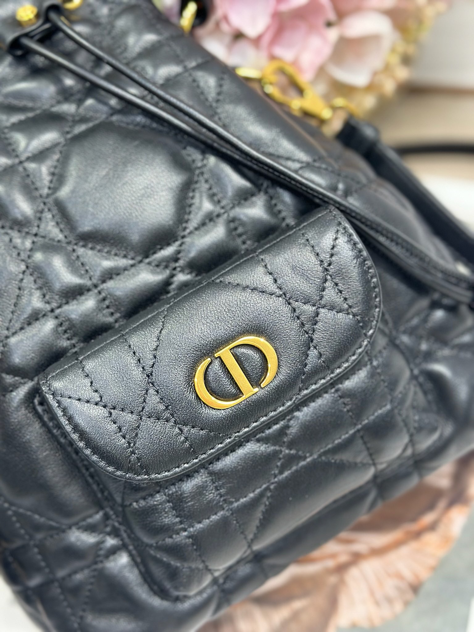 Dior Caro Small Bucket Bag Black Lambskin Cannage Stitching CD Signature 5 i1745231646 5828 3