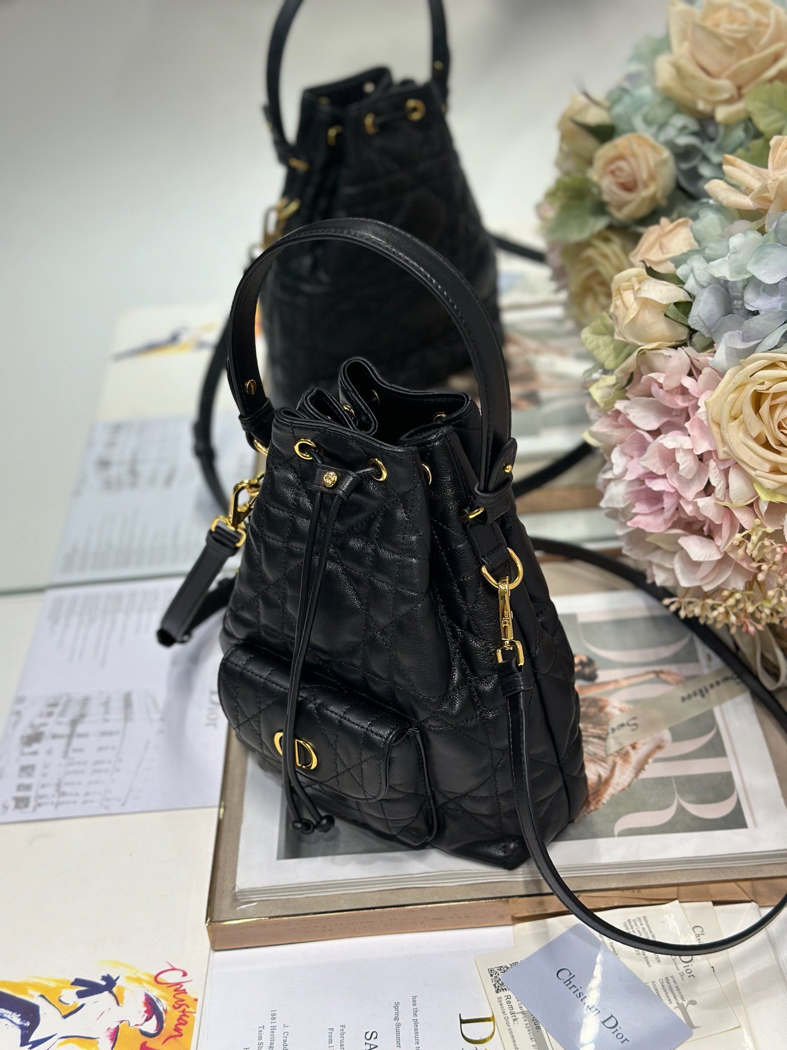 Dior Caro Small Bucket Bag Black Lambskin Cannage Stitching CD Signature 4 i1745231646 8187 2