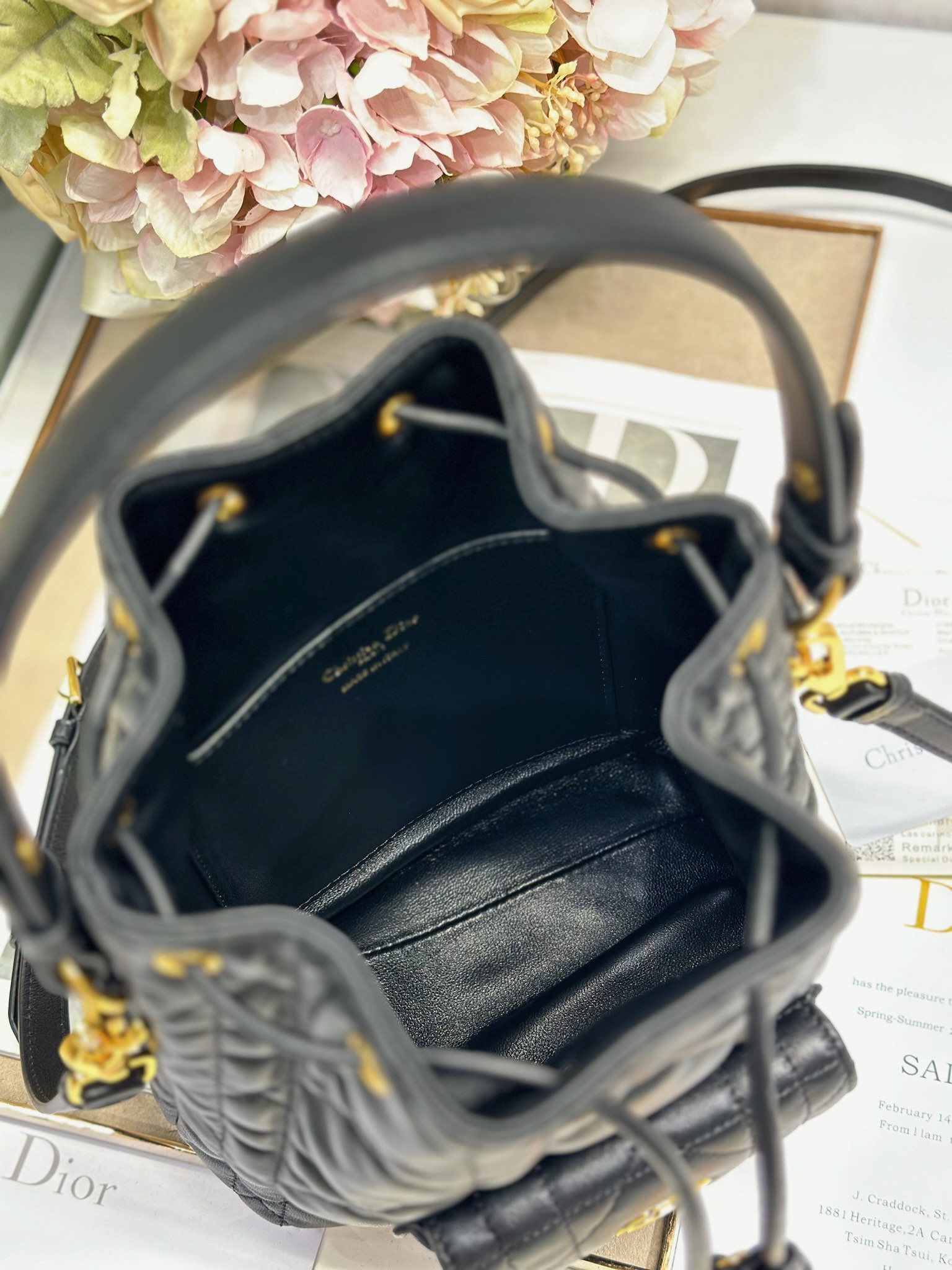 Dior Caro Small Bucket Bag Black Lambskin Cannage Stitching CD Signature 8 i1745231646 8752 6