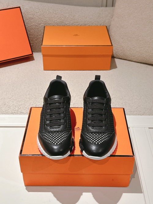 Hermès Men's/Women's Black Leather & Mesh Sneakers Casual Shoes 1 Hermès Men's/Women's Black Leather & Mesh Sneakers Casual Shoes