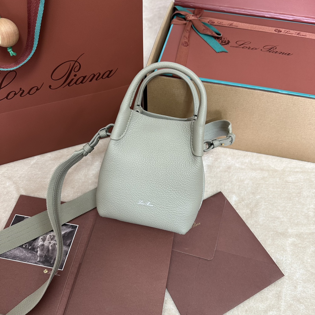 Loro Piana Bale Mini Bucket Bag in Dry Tarragon Green Calfskin Leather