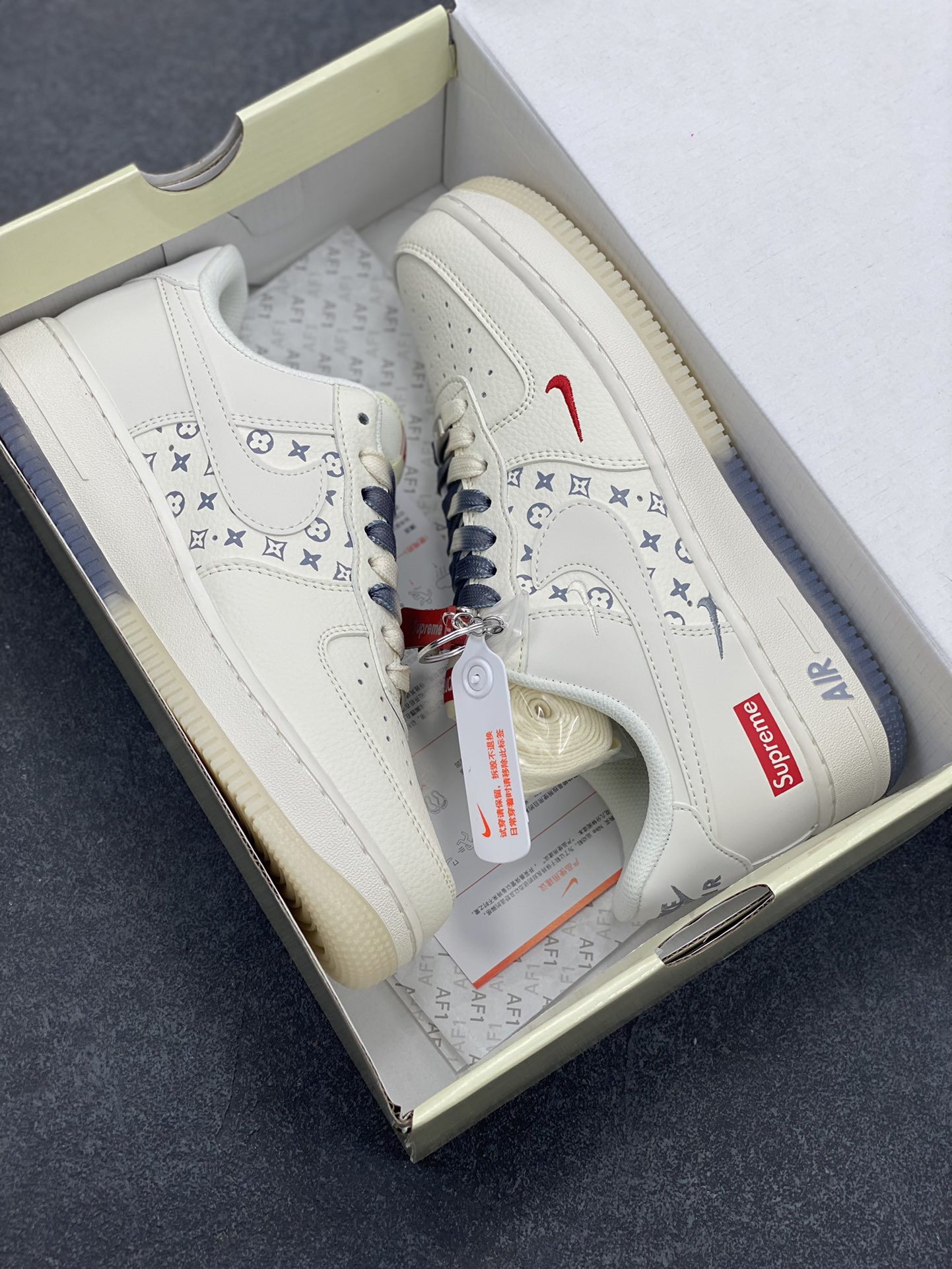 图片[9]-NIke Air Force 1 \’07 Low “Supreme联名——双拼灰印花”空军一号 低帮 运动鞋 休闲鞋 折边针车 工艺难度大 原楦头原纸板 原装鞋盒 定制五金配件 内置全掌气垫 原厂鞋底 货号：HH7518-077 尺码：36 36.5 37.5 38 38.5 39 40 40.5 41 42 42.5 43 44 44.5 45-选品中心