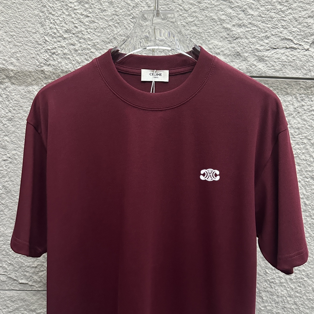 Celi* Céline Camiseta de manga corta 2025 primavera/verano, bordado pequeño de letras, logo personalizado, tela de algo…