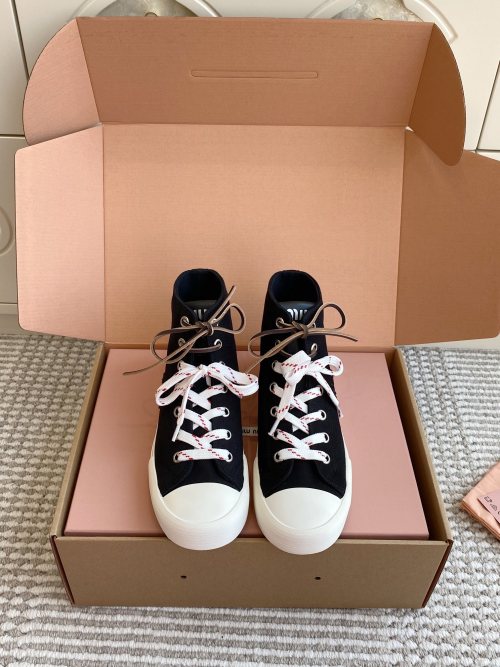 Miu Miu Retro Canvas High-Top Sneakers with Double Shoelaces - Stylish & Comfy 1 Miu Miu Retro Canvas High-Top Sneakers with Double Shoelaces - Stylish & Comfy