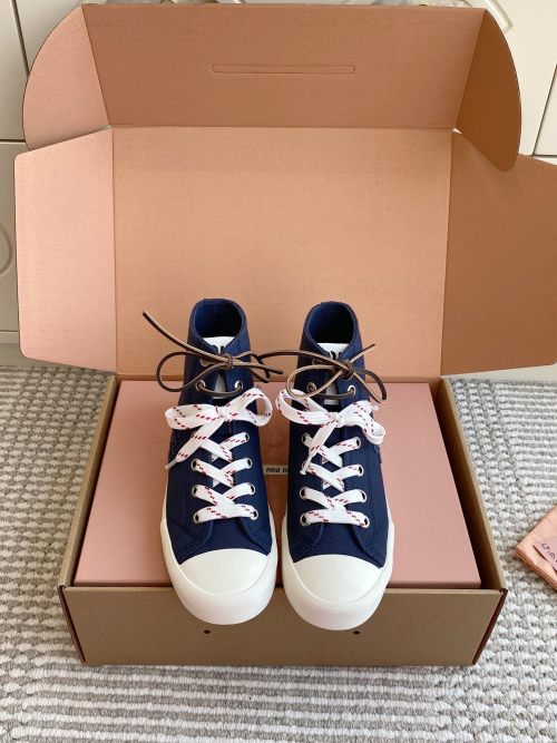Miu Miu Women's High-Top Canvas Sneakers with Double Shoelaces - Size 35-40 1 Miu Miu Women's High-Top Canvas Sneakers with Double Shoelaces - Size 35-40