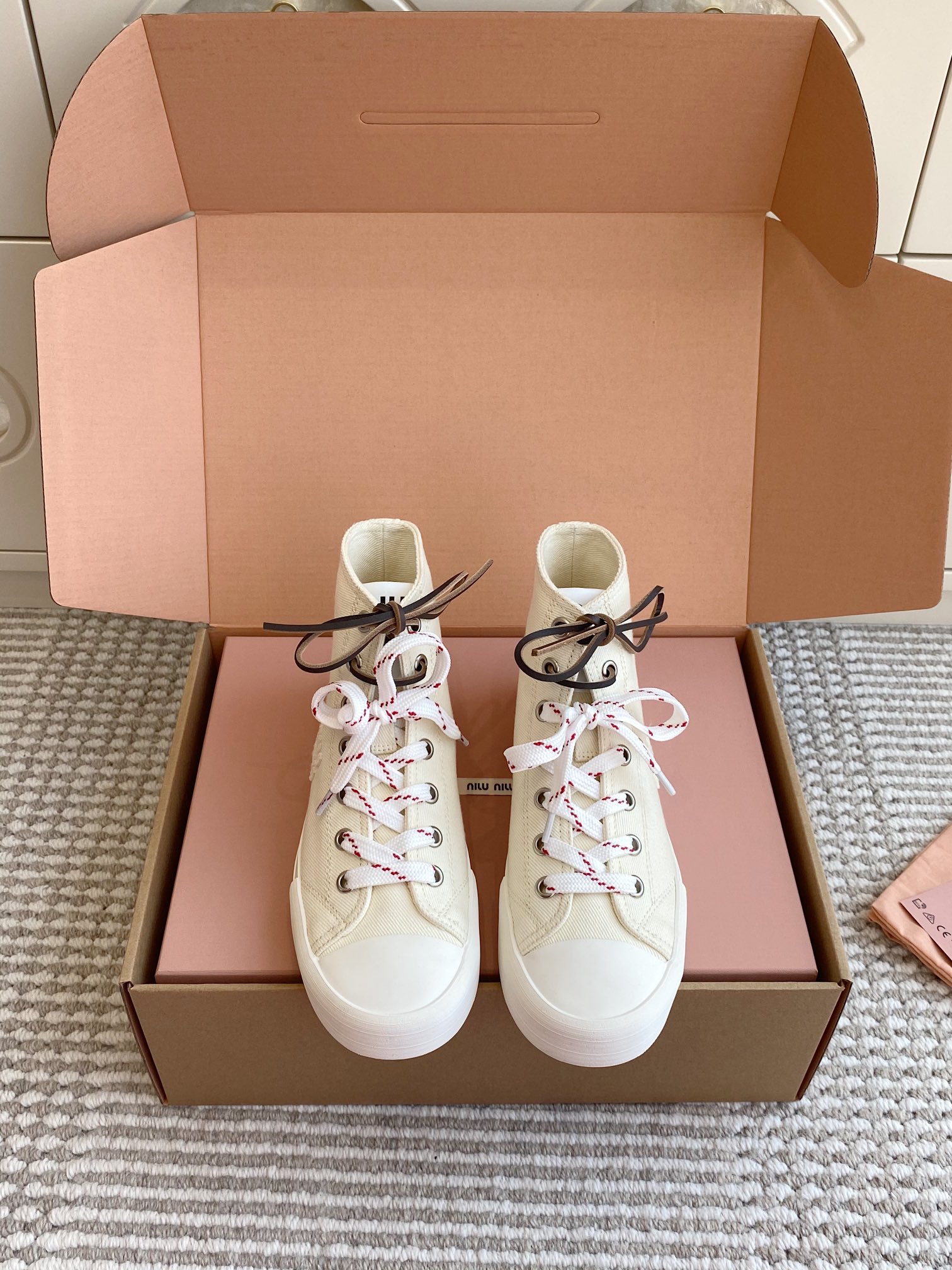 Miu Miu Women's High-Top Canvas Sneakers with Dual Shoelaces, Size 35-40