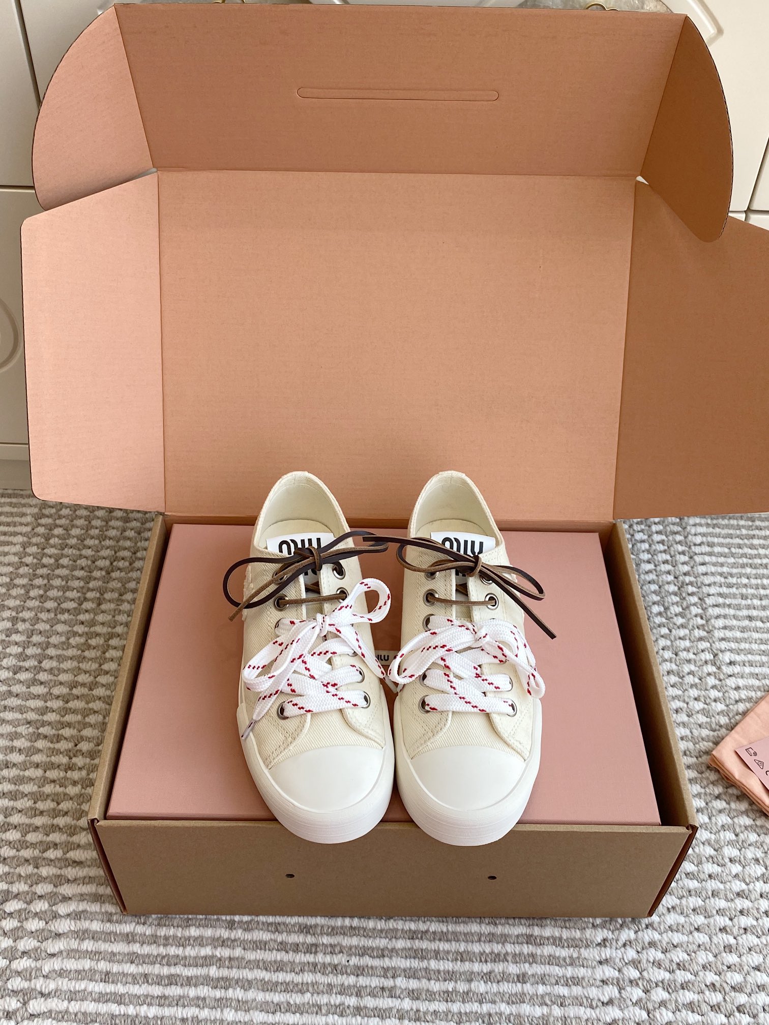 Miu Miu Women's Canvas Low-Top Sneakers with Double Shoelaces - Retro Style