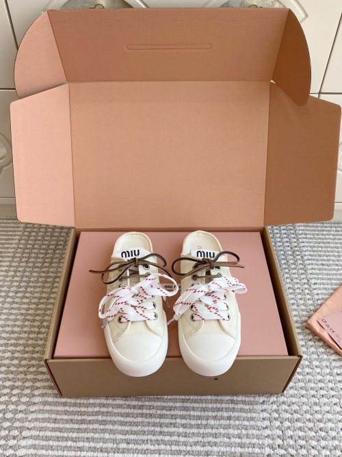 Miu Miu Women's Retro Canvas Sneakers Dual Laces Casual Shoes - Comfortable 1 Miu Miu Women's Retro Canvas Sneakers Dual Laces Casual Shoes - Comfortable
