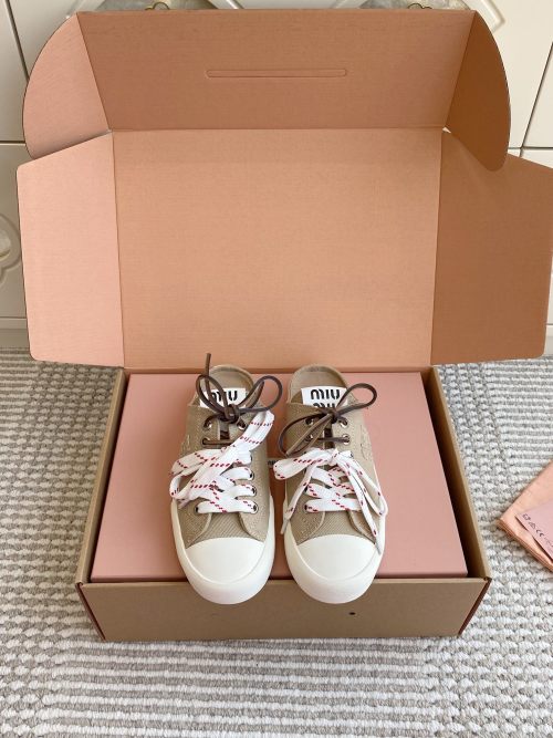 Miu Miu Women's Canvas Low-Top Sneakers, Retro Lace-Up Shoes, Size 35-40 1 Miu Miu Women's Canvas Low-Top Sneakers, Retro Lace-Up Shoes, Size 35-40