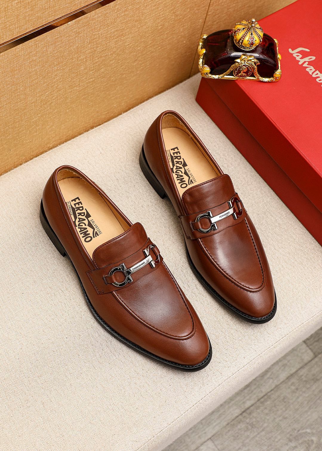 Salvatore Ferragamo Men's Leather Loafers with Iconic Buckle Detail 1 Salvatore Ferragamo Men's Leather Loafers with Iconic Buckle Detail