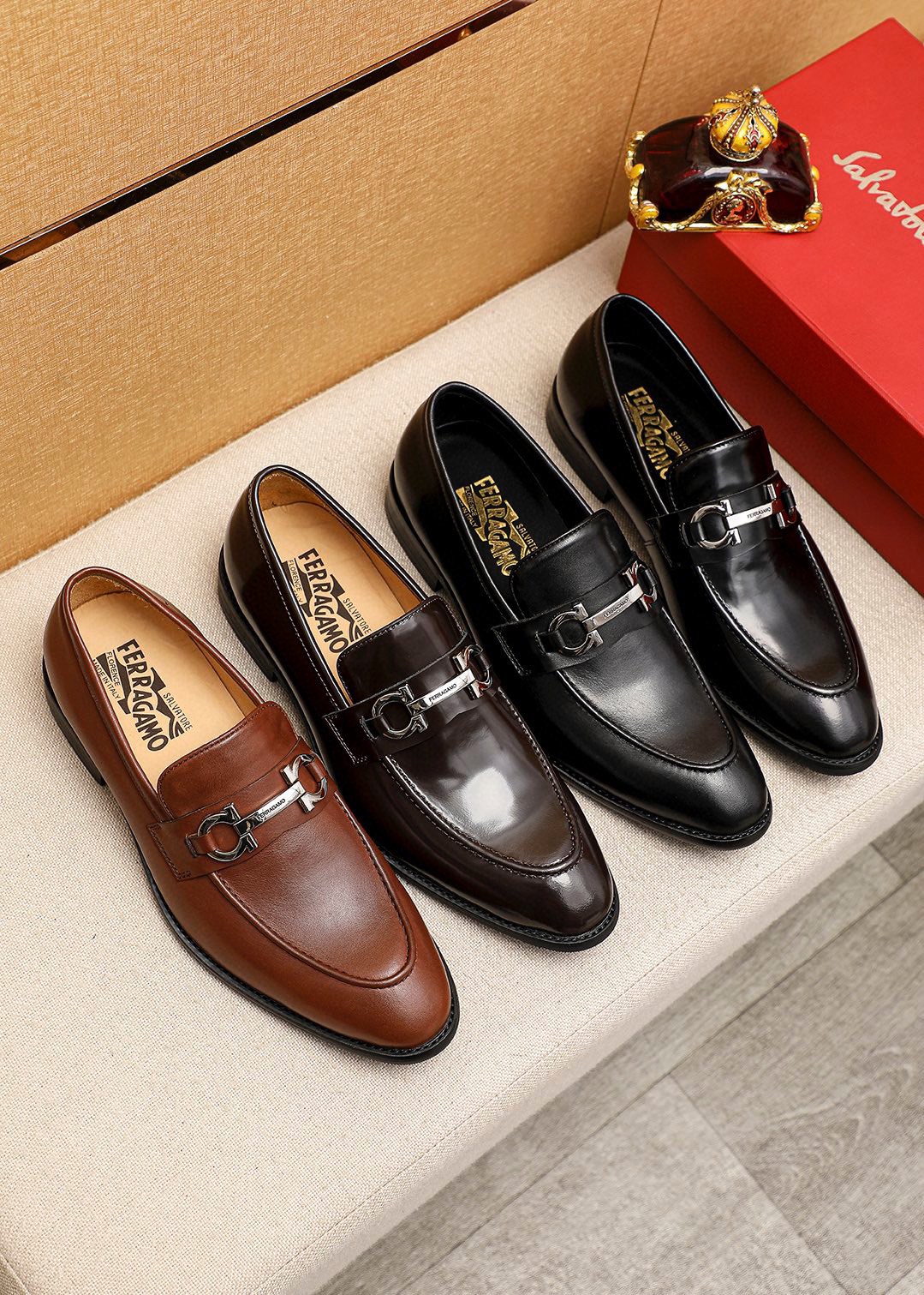 Ferragamo Men's Dark Brown Leather Loafers with Silver-Tone Hardware 6 i1745460680 3226 4