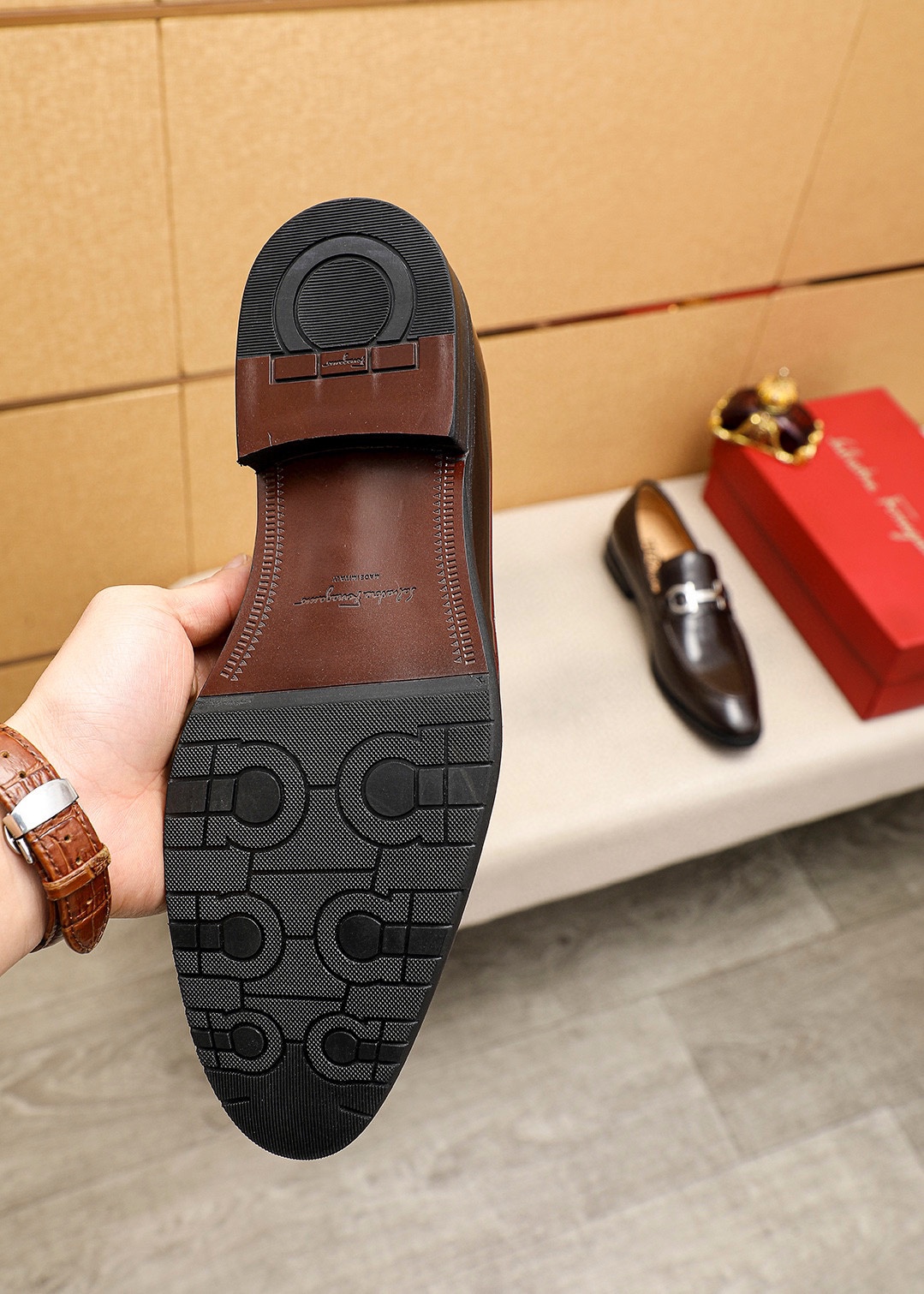 Ferragamo Men's Dark Brown Leather Loafers with Silver-Tone Hardware 10 i1745460680 5600 8