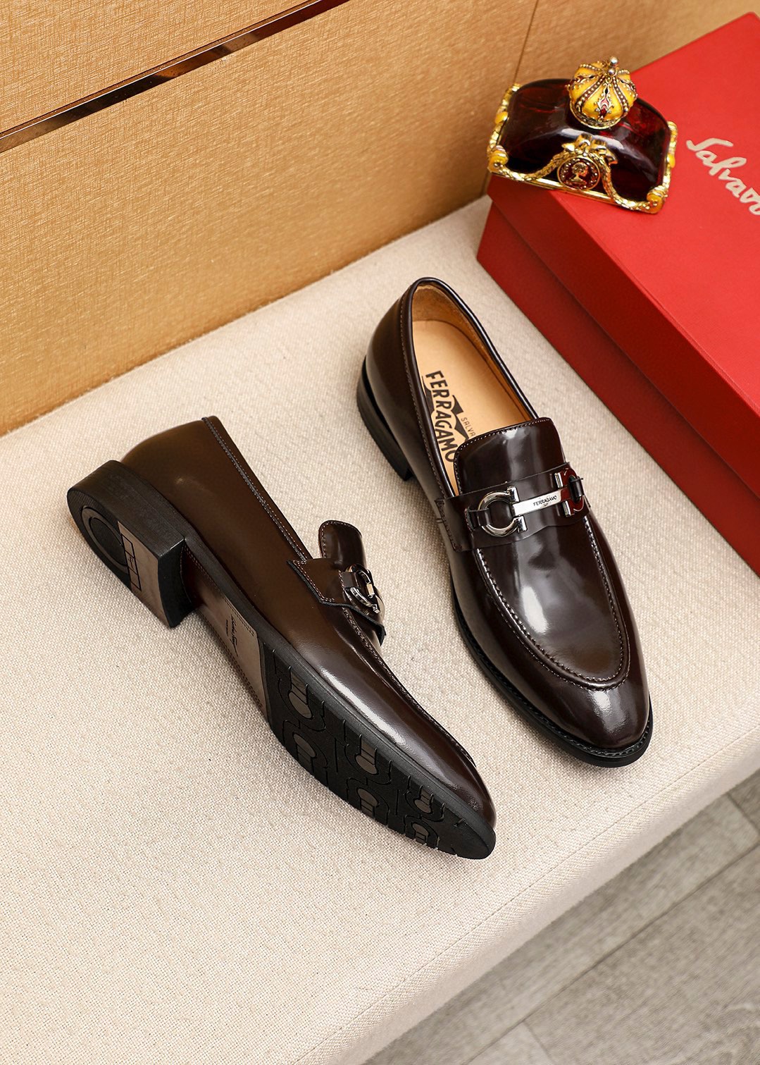 Ferragamo Men's Dark Brown Leather Loafers with Silver-Tone Hardware 3 i1745460680 6032 1