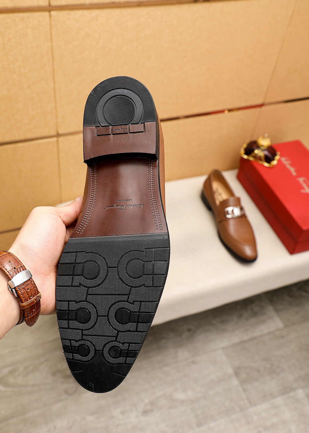 Salvatore Ferragamo Men's Leather Loafers with Iconic Buckle Detail - Stylish Brown 10 i1745460755 2177 8