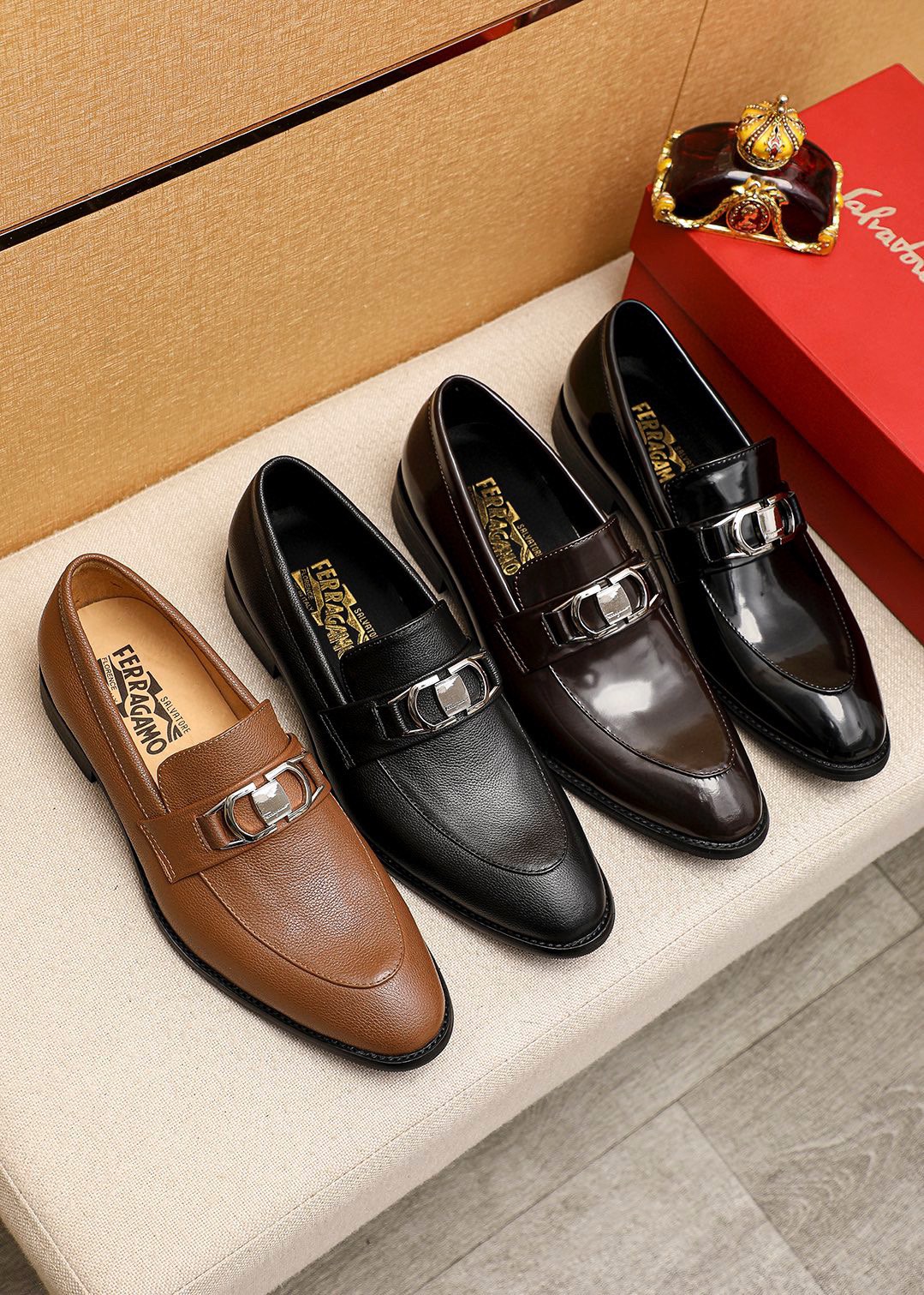 Salvatore Ferragamo Men's Leather Loafers with Iconic Buckle Detail - Stylish Brown 6 i1745460755 2862 4