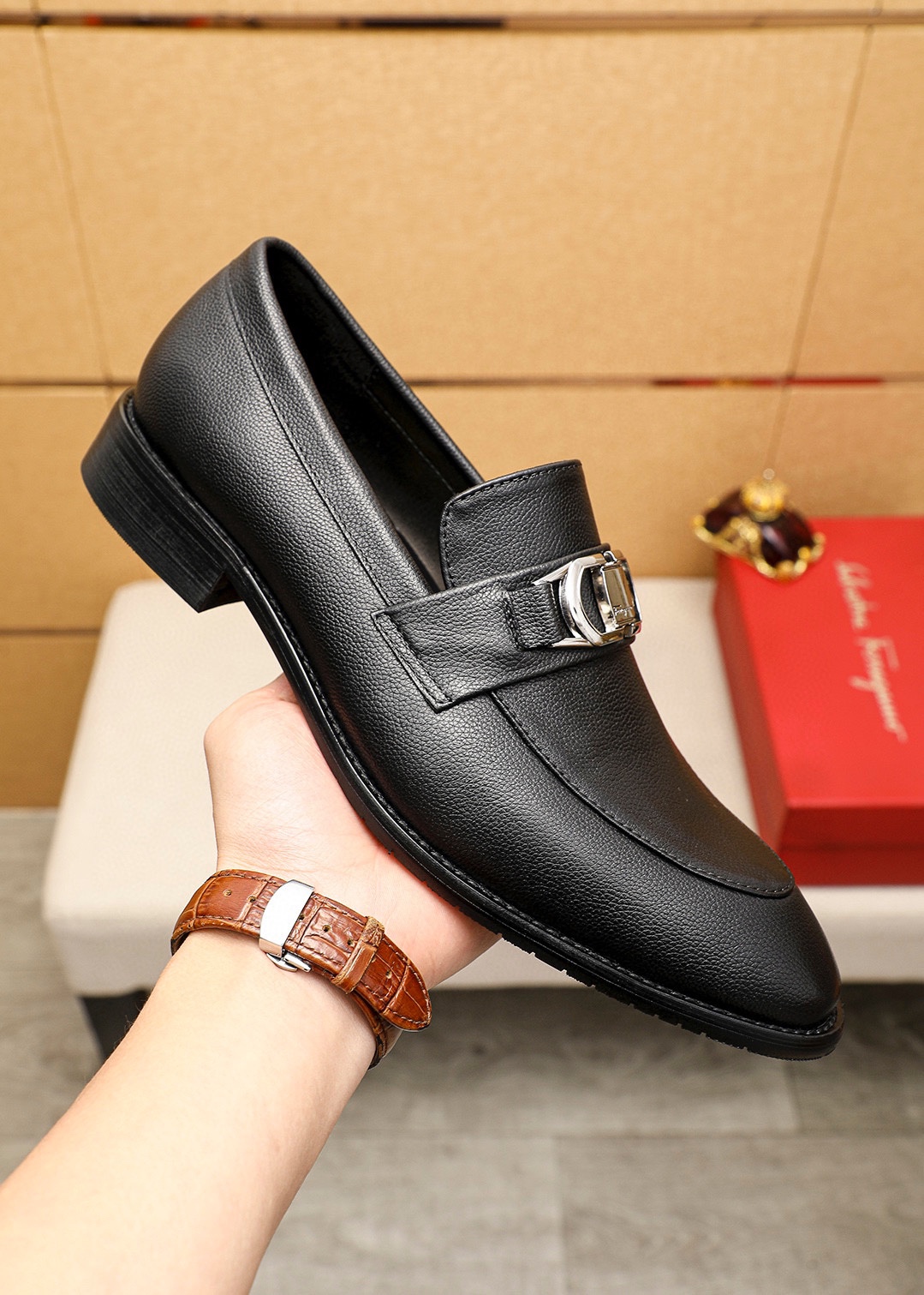Ferragamo Men's Black Leather Loafers with Silver Buckle - Sizes 39-44 5 i1745460790 6562 3