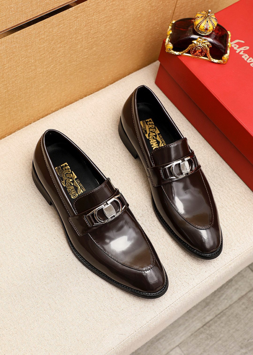 Ferragamo Men's Leather Penny Loafers Business Dress Shoes Size 39-44 1 Ferragamo Men's Leather Penny Loafers Business Dress Shoes Size 39-44