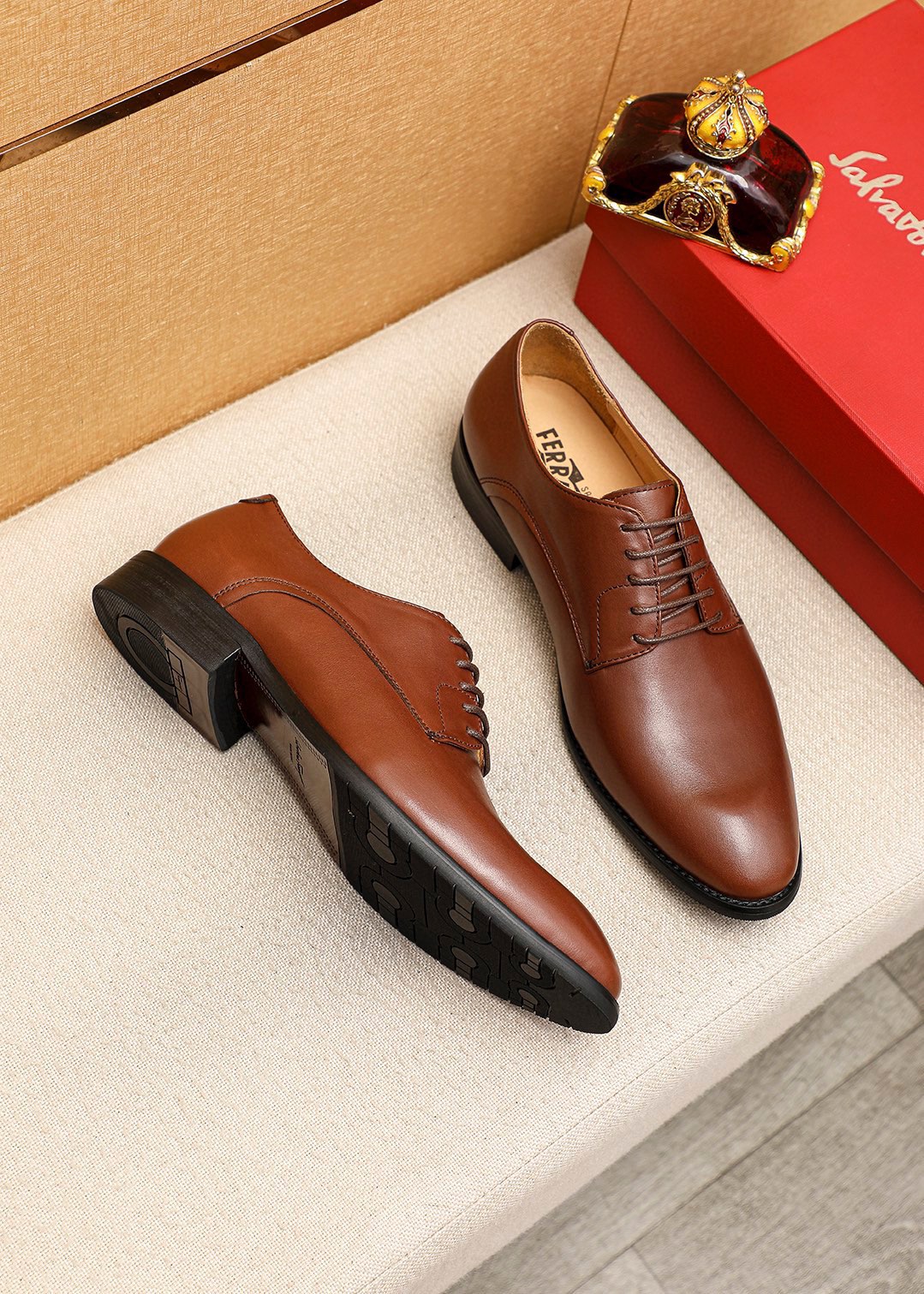 Salvatore Ferragamo Men's Leather Oxford Dress Shoes, Brown, Sizes 39-44 3 i1745460906 5145 1