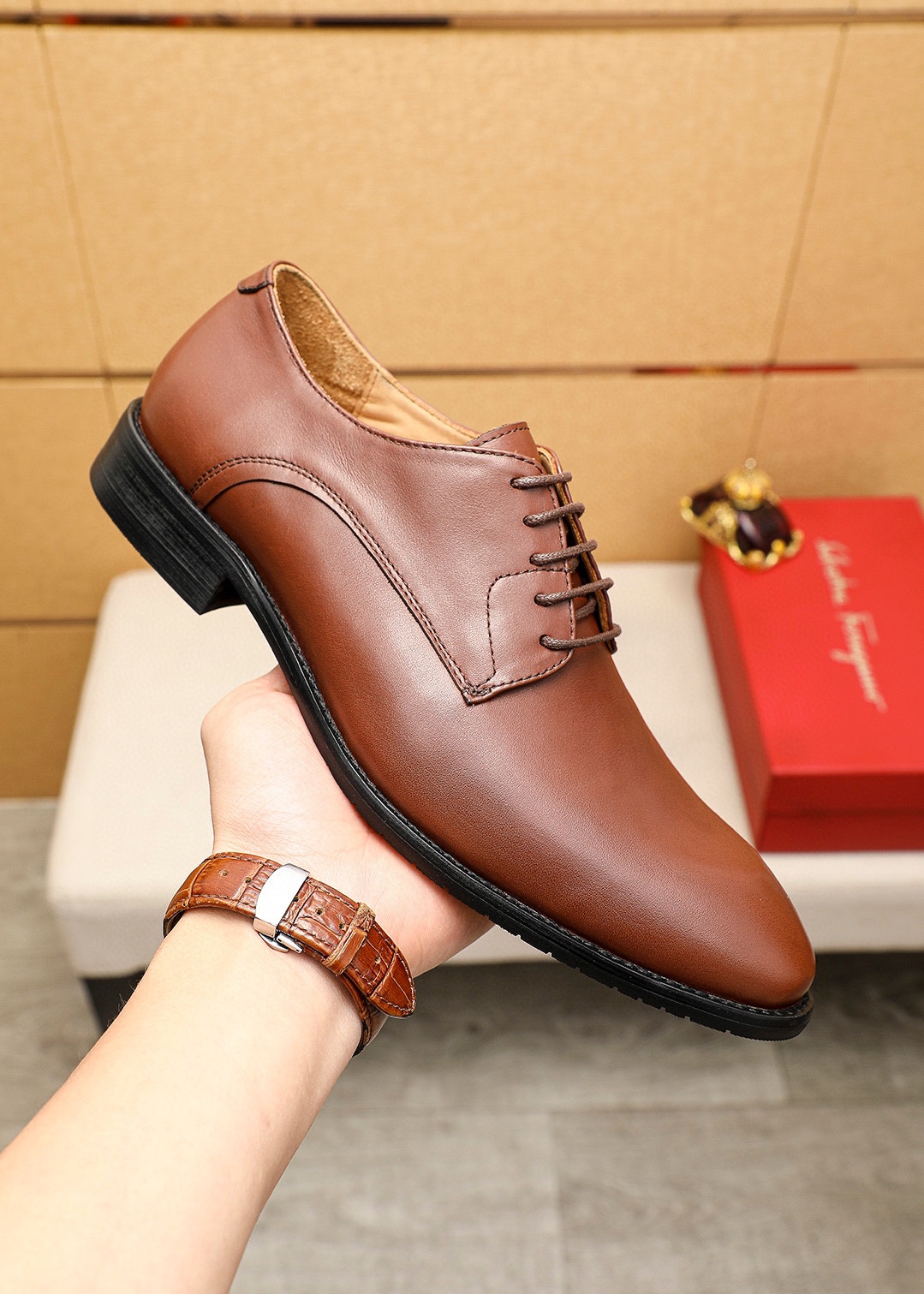 Salvatore Ferragamo Men's Leather Oxford Dress Shoes, Brown, Sizes 39-44 5 i1745460906 9599 3