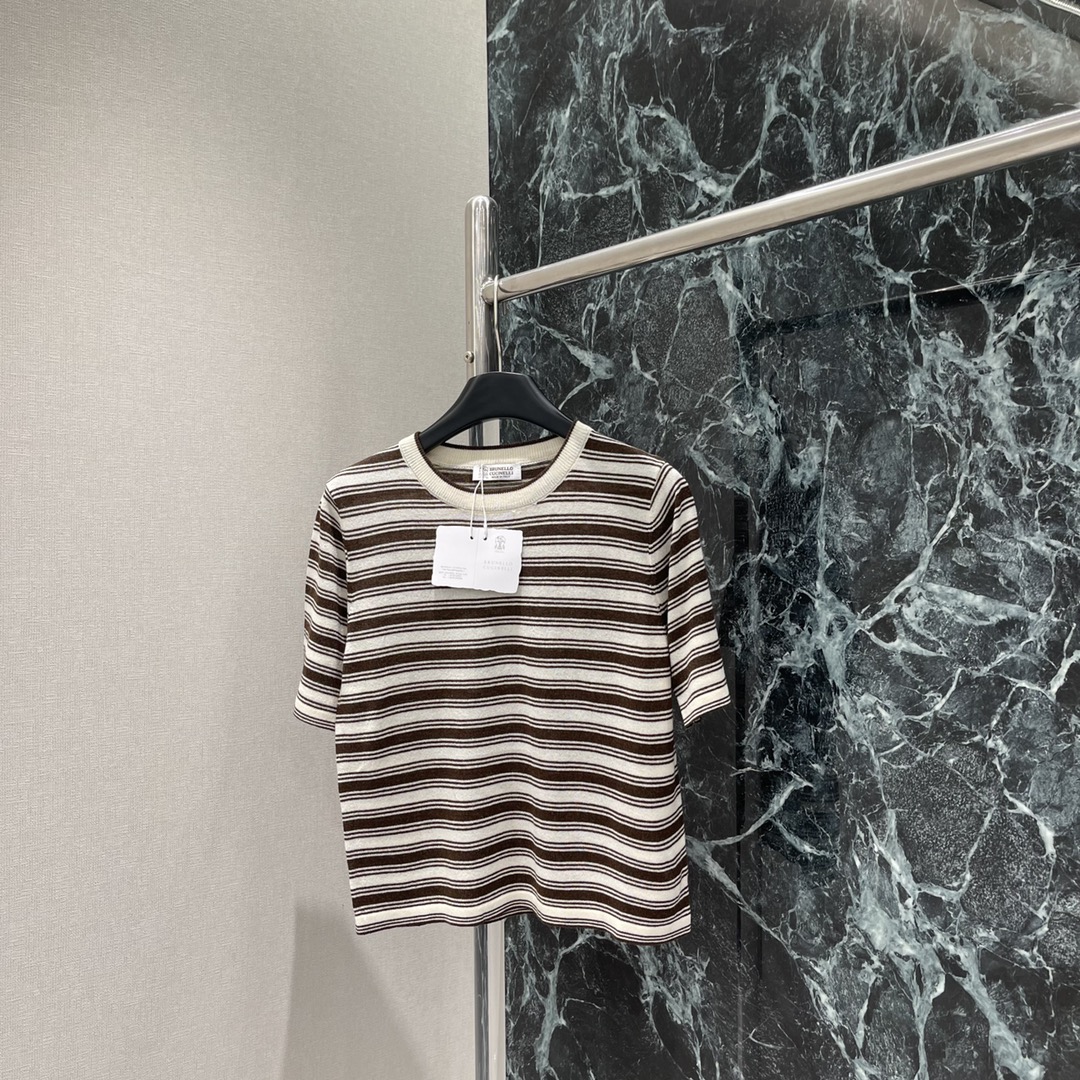 Brunello Cucinelli Striped Knit Short Sleeve Top - Relaxed & Stylish 3 i1745493502 6711 1
