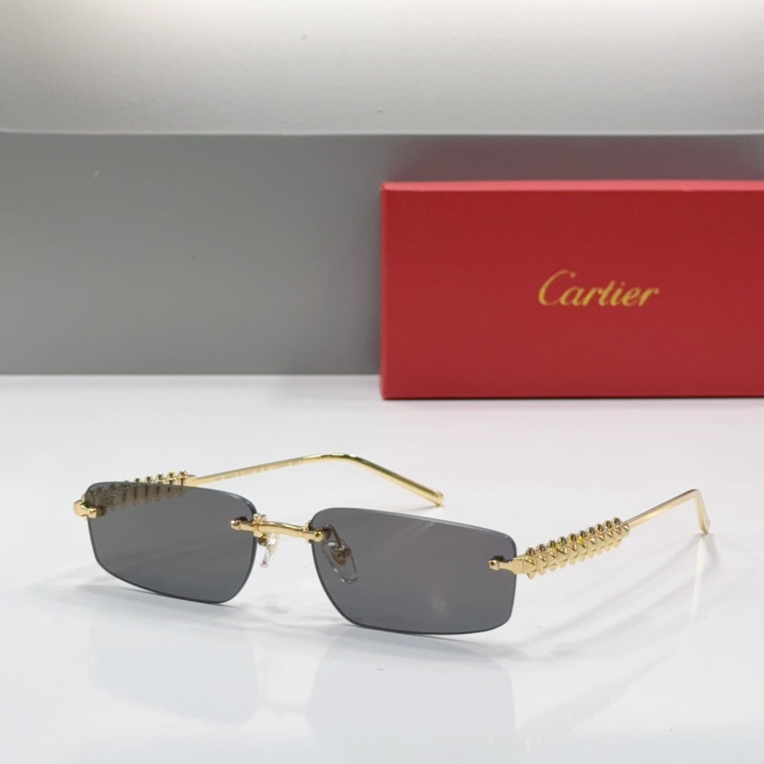 Cartier Rimless Metal Rectangular Sunglasses