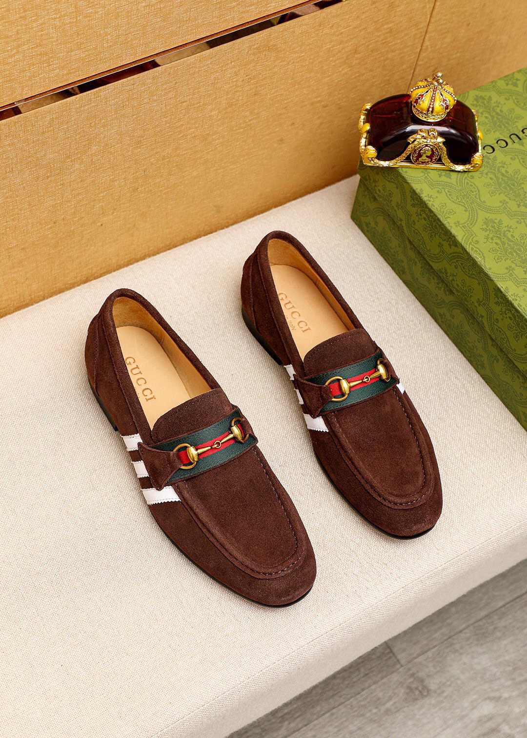 Gucci Men's Brown Suede Loafers with Signature Web and Horsebit Detail 2 i1745638229 5254 0