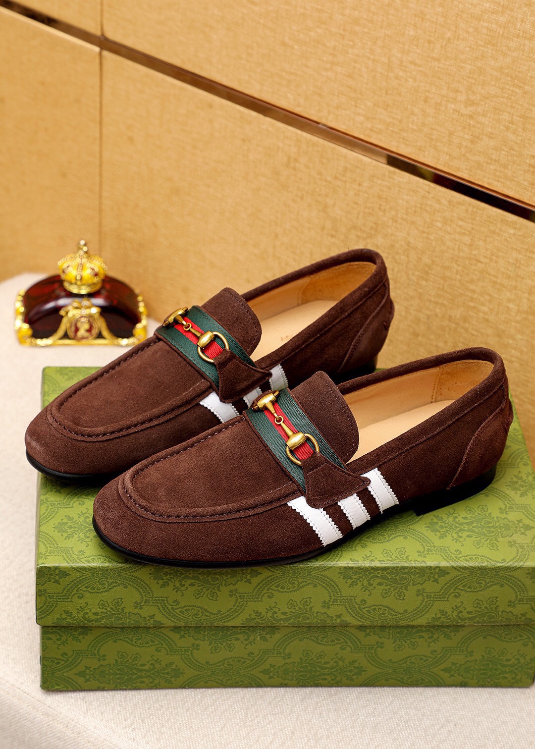 Gucci Men's Brown Suede Loafers with Signature Web and Horsebit Detail 3 i1745638229 7840 1